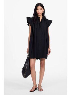 Madewell Flutter Sleeve Button-Front Mini Dress in Poplin Women's Size M NWT!